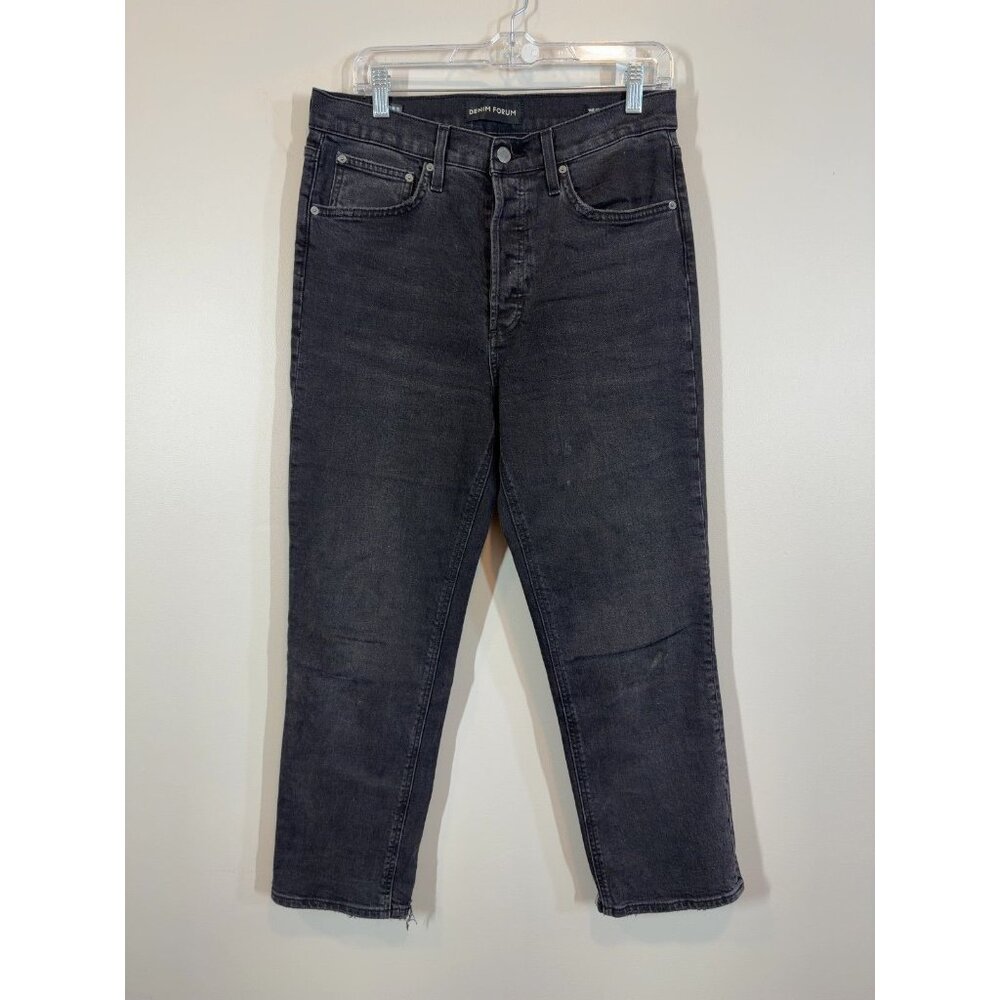 Denim Forum The Arlo High‎ Rise Straight Jeans Dark Wash Black 28L 30
